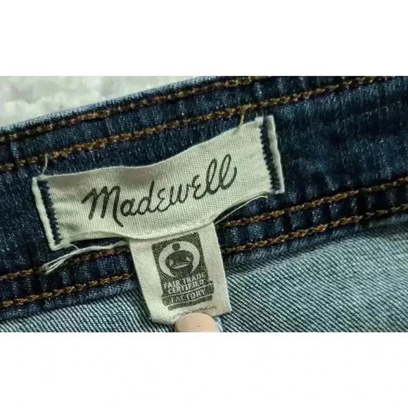 Madewell Dark Wash Denim Mini Skirt Button Front A-Line Cotton Stretch Size 10 - Picture 7 of 12